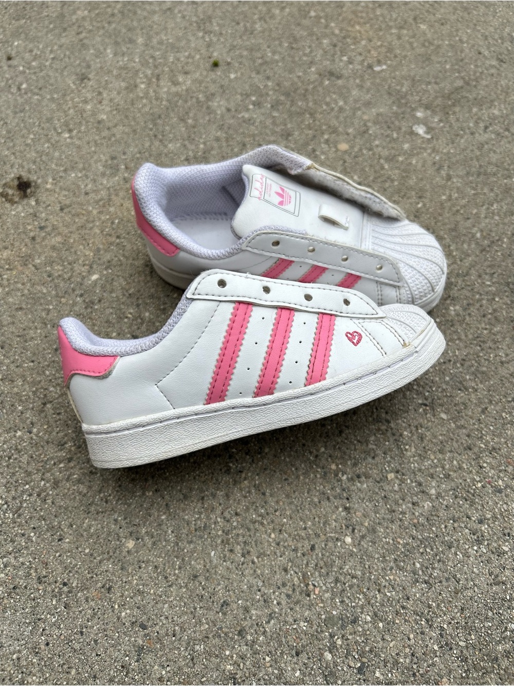 Adidas Kids' White & Pink Superstar Sneakers size 8K